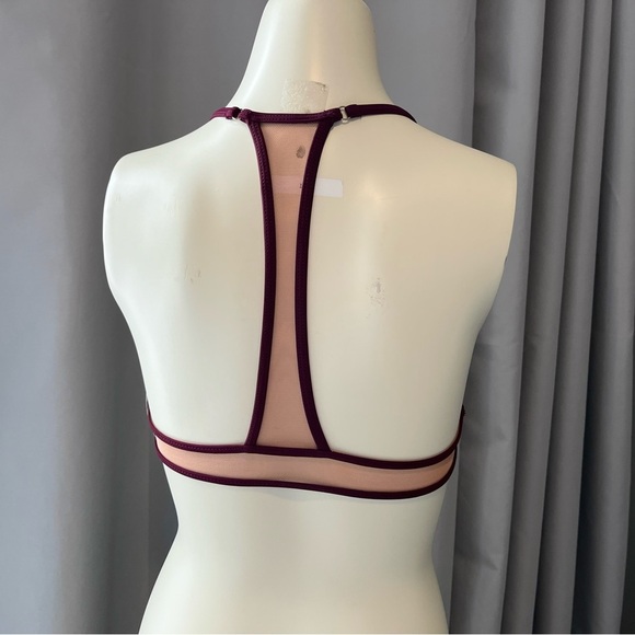 NWT Forever 21 Mesh Halter Bikini Top Small - Burgundy / Wine / Nude - Picture 5 of 6